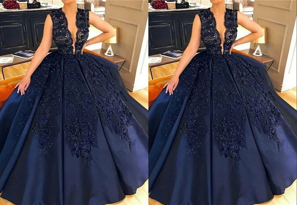 

amazing navy quinceanera prom dress deep v neck lace sequins beaded satin long sweet 16 ball gowns formal evening dress new 2019, Blue;red