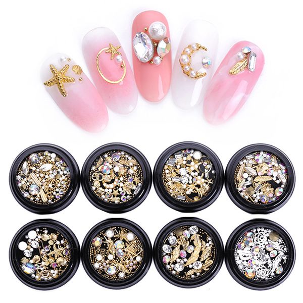 

nicole diary nail art rhinestones 3d round nail rivets shell star moon mixed 3d decorations manicure accessories, Silver;gold