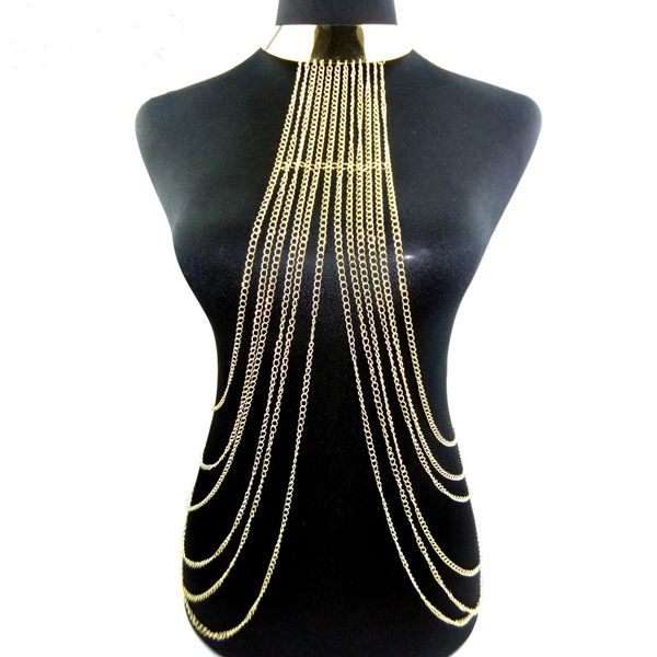 

gold body necklace women maxi necklaces&pendants alloy long necklace choker 2016 punk style statement jewelry collier femme, Silver