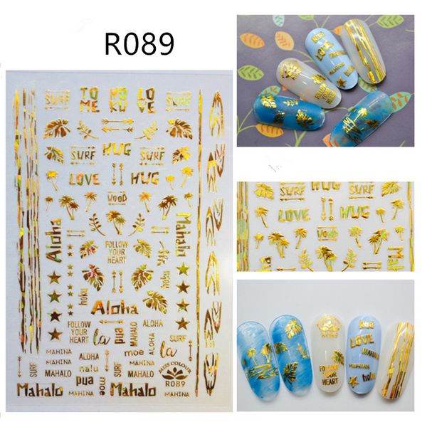 

gold silver 3d nail art stickers hollow decals mixed designs coconut tree leaf thin adhesive stickers decoration salon accessory, Black