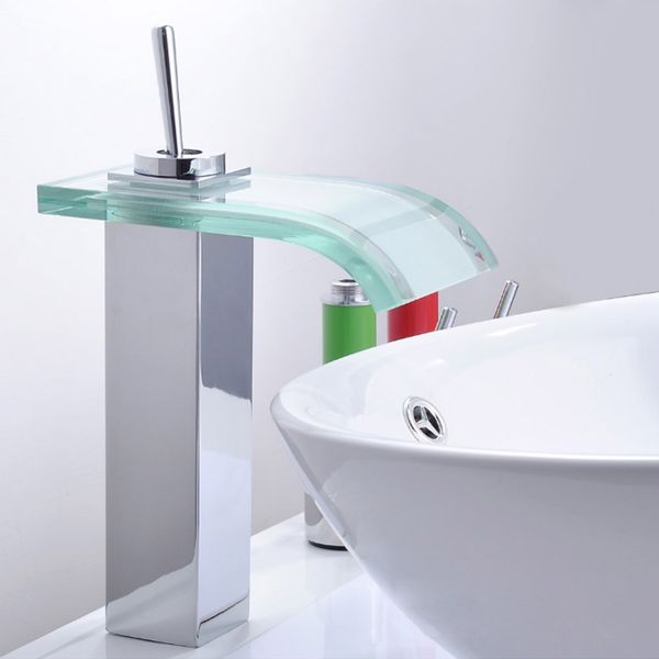 2020 Waterfall Style Brass Basin Deck Mount Bathroom Faucet Tap