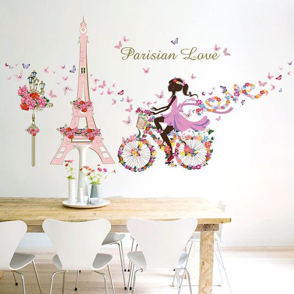 

magical fairies flower angel eiffel tower wall sticker home decor wallpaper for kids children room decoration ing