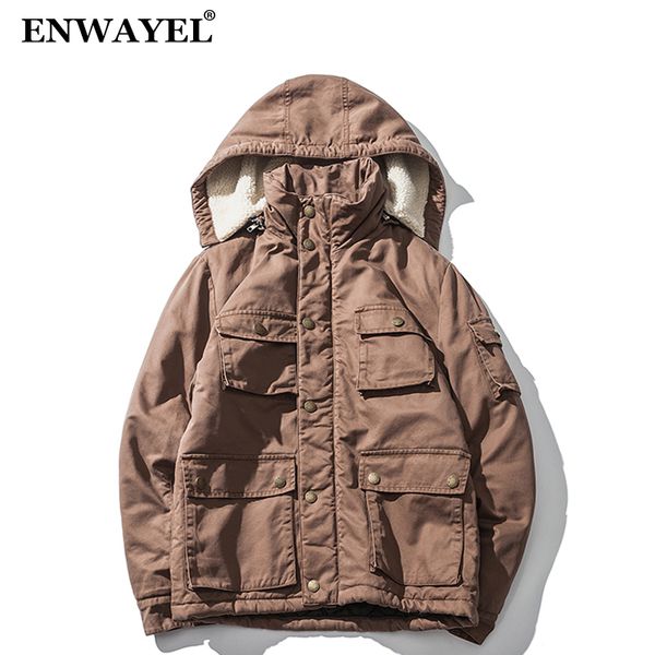 

enwayel 2018 winter hooded thick padded parka men jacket coat wadded casual warm snow windbreaker overcoat male jackets a-390, Black