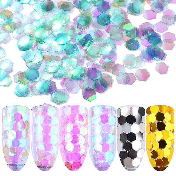 

1set fish scale 3d thin sequins mermaid hexagon sheets tips nail glitter paillette laser manicure nail art decorations, Silver;gold