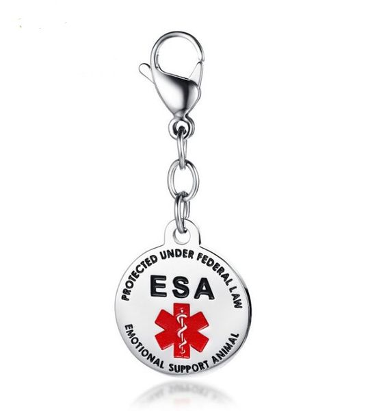

316l stainless steel red medical alert symbol emotional support animal allowing to switch to collars and vest, Silver