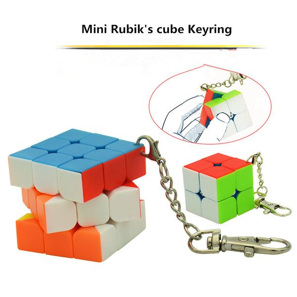 

mini lefang solid color small magic cube key ring second order third order cylinder trihedron puzzle toys gifts keychains 2#, Silver