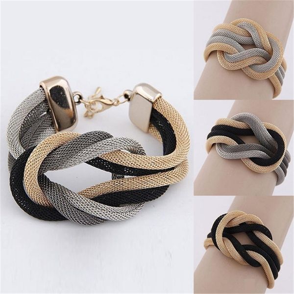 

women's punk knitted compilation crossover multilayer bracelet vintage men's snake grain bracelet for party gift color random, Golden;silver