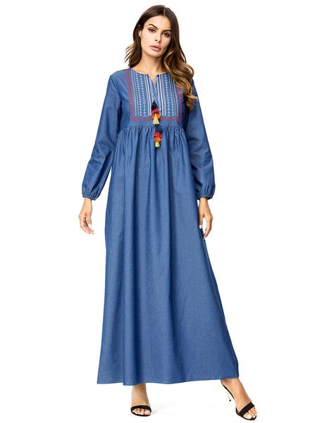 

187298 кафтаны мусульманские вышитые длинная юбка осень вышитые свободные большой размер платья для мусульман халат халат musulmane femmes v, Red