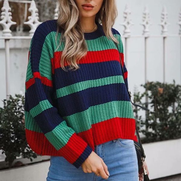 

korean striped women oversized sweater 2018 autumn high street knitted pullovers batwing sleeve knitwear ladies o-neck sweaters, White;black