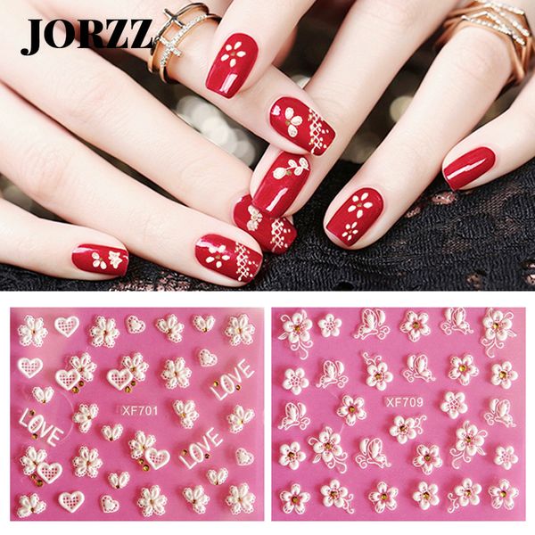 

10 pcs nail art stickers 3d white lace nail sticker japanese style flower bow applique sticker decorations, Black