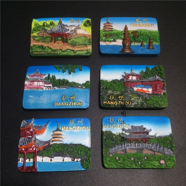 

decorative refrigerator magnets suzhou/hangzhou china tourist souvenirs 3d resin high-end fridge magnet craft gift idea