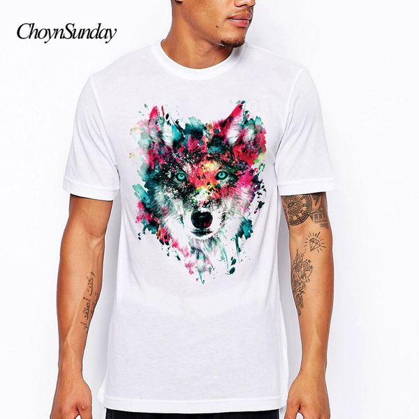 

2018 choynsunday new summer fashion wolf print t shirt men's cool design wolf print hipster tee shirts homme, White;black