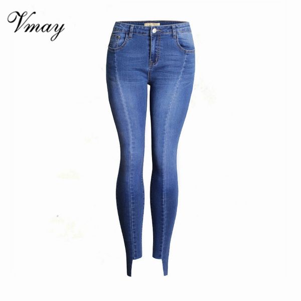 

vmay 2018 new arrival women slim stretch hips slim feet pants high elastic stretch jeans washed denim skinny pencil pants, Blue