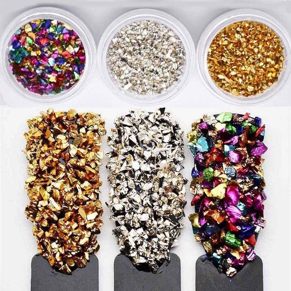

natural small gravel sequin nail glitter art decoration ultra-fine glitters mix nailmad 3d glitter powder, Silver;gold