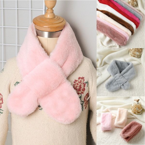 

новый мультфильм solid color имитация волос кролика детский крест шарф для осени и зимы диких детей косынку, Red;brown