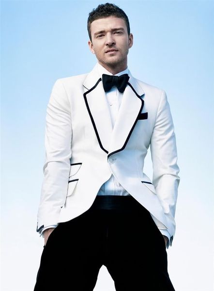 

Hot Sale DHL Free Groom Wear Tuxedos Custom Made Men Suits White Suit Black edge Wedding Groomsmen Casual Stage 2 Piece Jacket+Pants