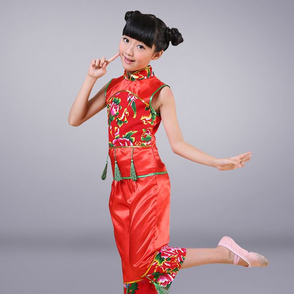 

children's day chinese costume han younger girls dance clothing kids festive folk dance clothes, Black;red