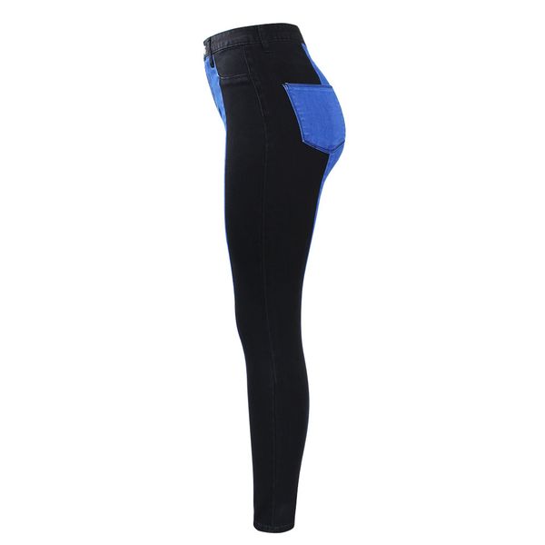 

patchwork plus size high waist patched jeans woman black & blue stretchy denim vintage skinny pants trousers for women jeans