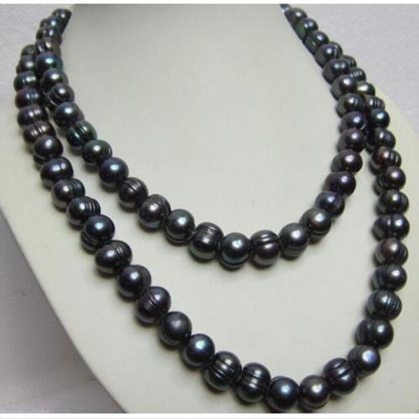 

charming 35" 12-13mm tahitian black baroque pearl necklace 14k yellow gold clasp, Silver