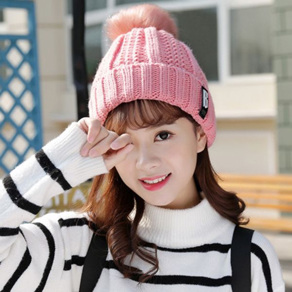 

fashion girl 's skullies beanies winter hats for women knitting cap hat pompoms ball warm brand casual gorros thick female cap, Blue;gray