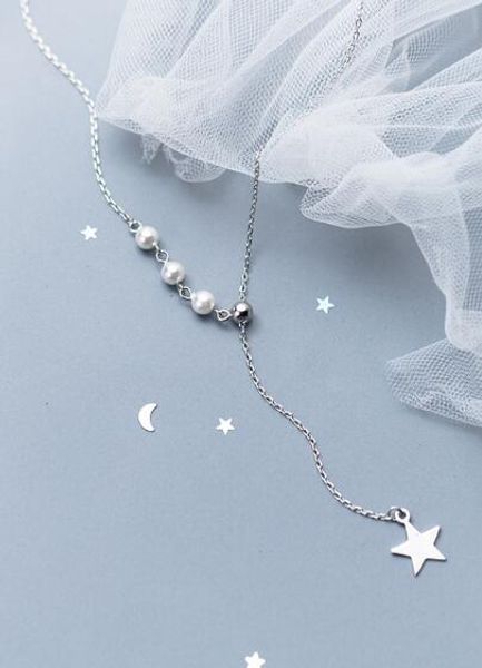 

authentic 100% real. 925 sterling silver fine jewelry shell pearl &lucky round &star lariat "y" necklace pendant gtlx1799