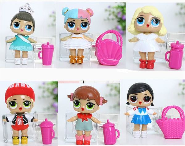 

6Pcs/lot LoL Doll with feeding bottle American PVC Action Figure toy High-quality Dolls Baby Tear Open Color LoL Bebek Doll Toys Gift