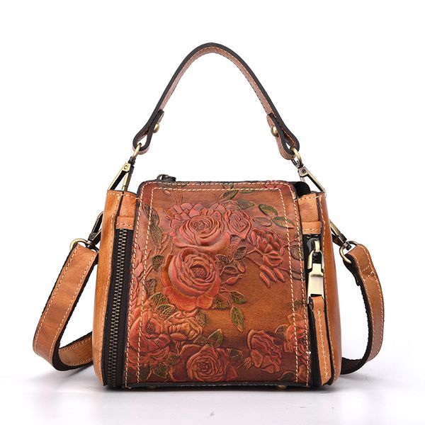 

beautiful flowers vintage real genuine leather bag casual shoulder crossbody bag mini handbag luxury party women messenger bags