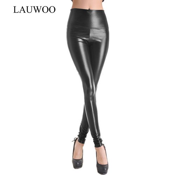 

lauwoo hot sale faux leather high waist skinny leggings stretch pu material pants ladies fashion leggings for women, Black