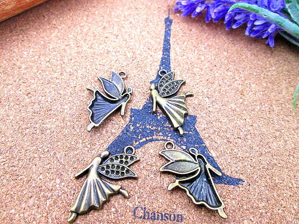 

60pcs 28*17mm antique bronze dancing angel charms pendants, Bronze;silver