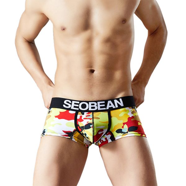 

seobean mens underwear boxer man short breathable camouflage colorful shorts boxer male underpants, Black;white