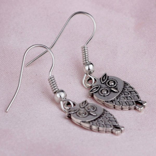 

горячий цинковый сплав древний серебряный бронзовый маленький сова очарование кулон мотаться серьги творческий женщина ювелирные изделия хэл, Silver