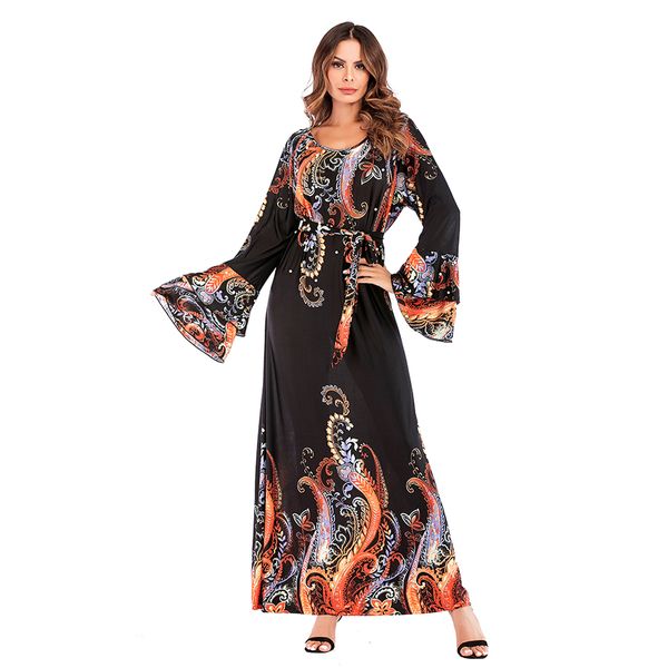

wholesale women floral print maxi dress xl-5xl plus size women ruffle sleeve boho dress for sale, Black;gray