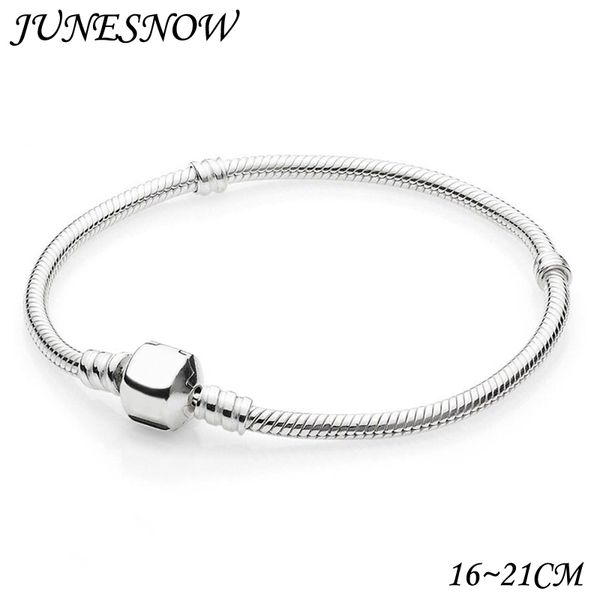 

junesnow 2018 silver plated 3mm basic snake chain bracelet diy charms beads jewelry original bracelets & bangles, Black