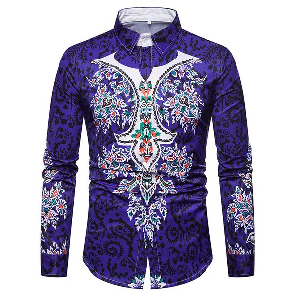 

3d african dashiki print social shirt men 2018 brand new long sleeve mens casual dress shirts slim streetwear shirt male chemise, White;black