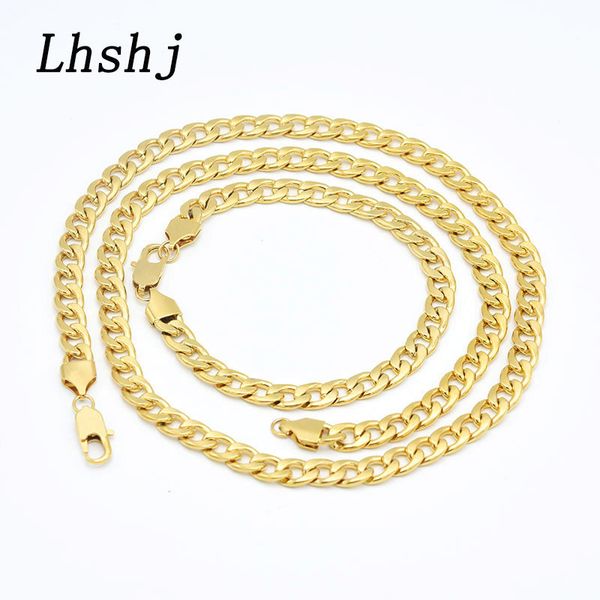 

gold color stainless steel cuban chain necklace set 8mm width bracelet men jewelry sets, Silver