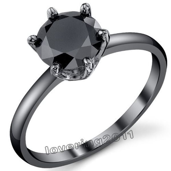 

choucong classic round cut black cz 10kt black gold filled wedding ring size 5-11 ing, Slivery;golden