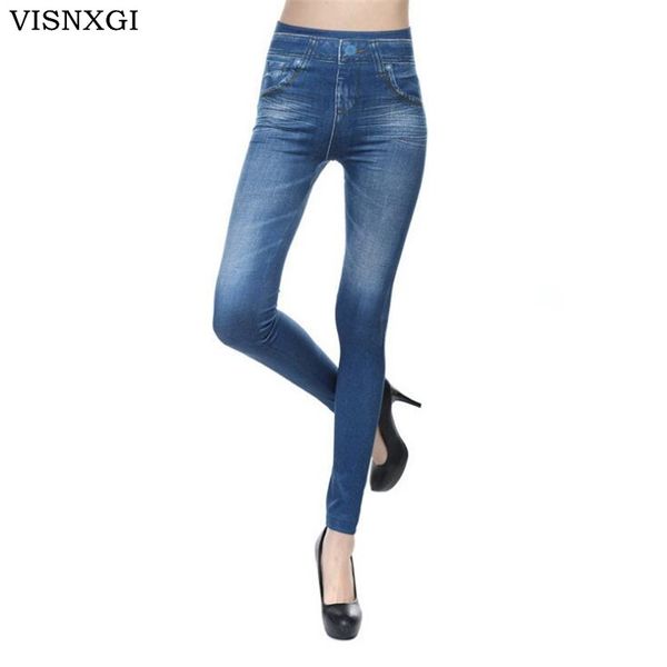

visnxgi 2018 new jeans leggings for women denim pants with pocket cashmere imitation cowboy slim leggings women fitness xxl, Black