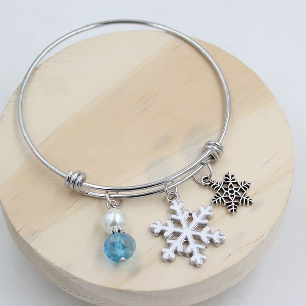 

new arrival stainless steel bangle wire adjustable expandble bangle winter snowflake bracelets women jewelry gift, Golden;silver
