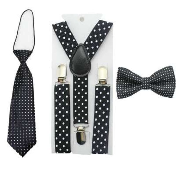 

fashion kids suspender adjustable dot elastic y-back braces baby suspenders set bow tie + necktie children accessories, Black;white