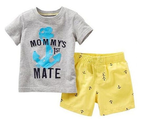 

boy summer letter print short sleeve t-shirt and pants suits two pieces baby short and trunks set boy leisure clothing cnb 017, White