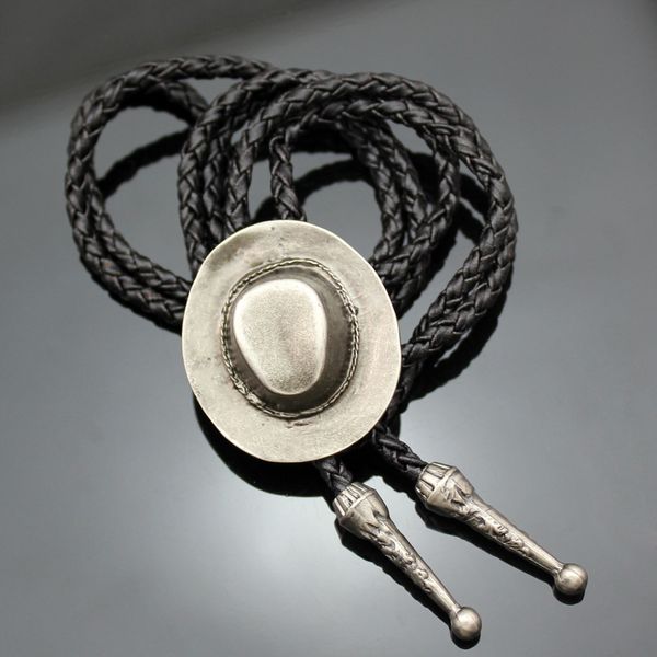 

vintage gold silver cowboy hat stetson black leather rodeo western bolo bola tie necktie line dance jewelry unisex, Black;blue