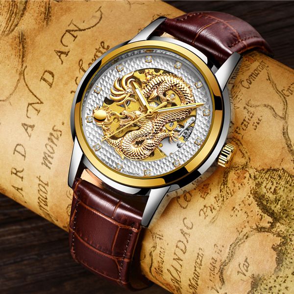 

automatic mechanical watches male lige 2018 new men's skeleton wristwatch stainless steel antique steampunk casual heren horlog, Slivery;brown