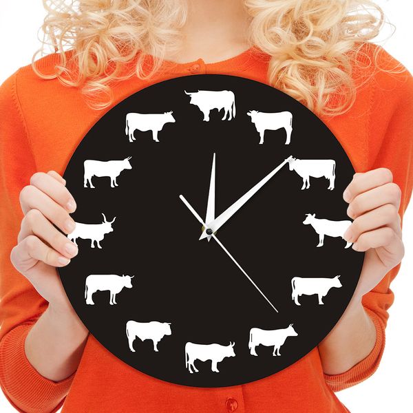 

1piece bison silhouette wall clock farmhouse farm animals highland cow bull nursery wall decor hanging time clocks