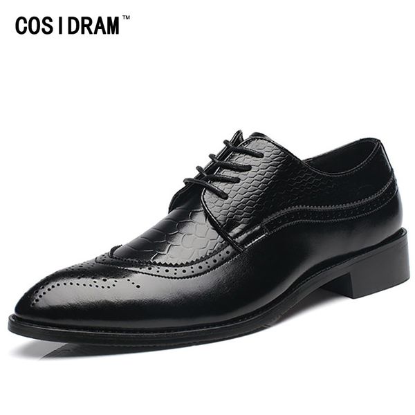 

cosidram brogue pointed toe men dress shoes pu leather oxfords formal shoes 2018 spring business wedding for male brm-914, Black