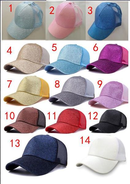 

2018 women hat glitter ponytail baseball hat girl softball hats back hole pony tail glitter mesh baseball cap hat