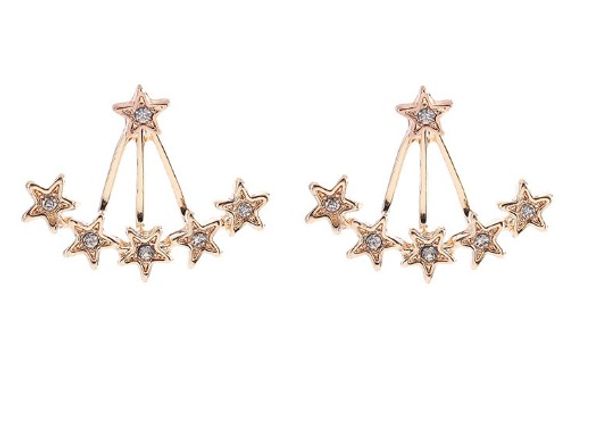 

fashion ear jacket 5 stars gold /silver plated rhinestone back hanging ear wraps ear studs jewelry for ladies/girls, Golden;silver