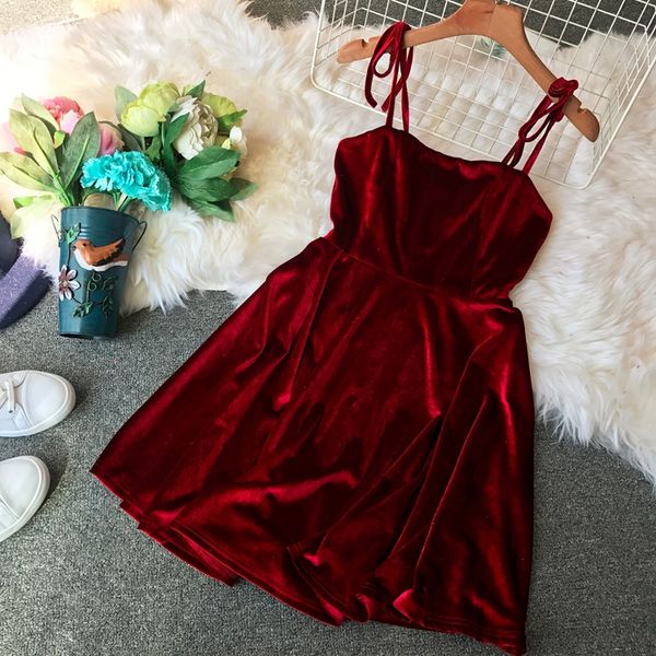 

women's clothes 2019 new spring fall retro korean chic lace butterfly dew back sling velvet elegant casual vintage dress, Black;gray