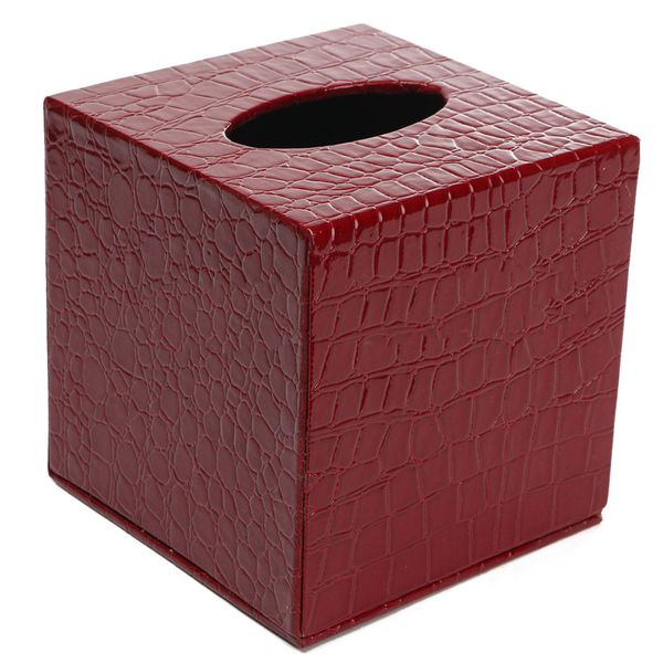 

durable room car pu leather square tissue box paper holder case cover napkin color:red crocodile paern ,size: 13.8 * 13