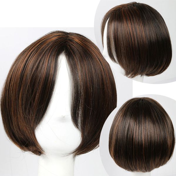 Short Straight Women Men Party Costume Cosplay Wig Black Mix Brown