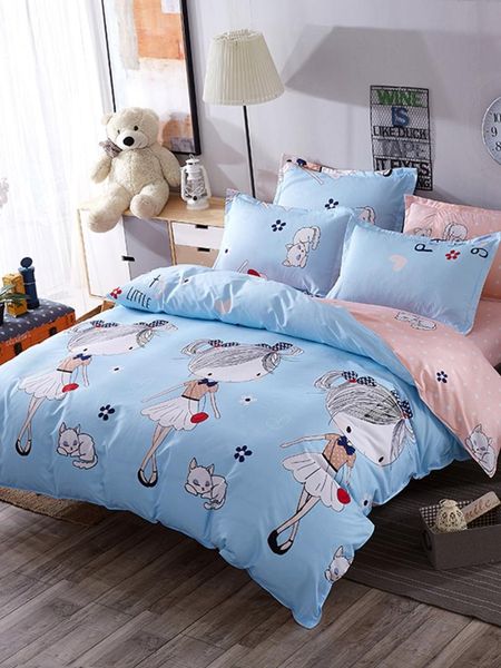 

4pcs bedlinen set lovely girl cartoon supple comfy bed sheet set
